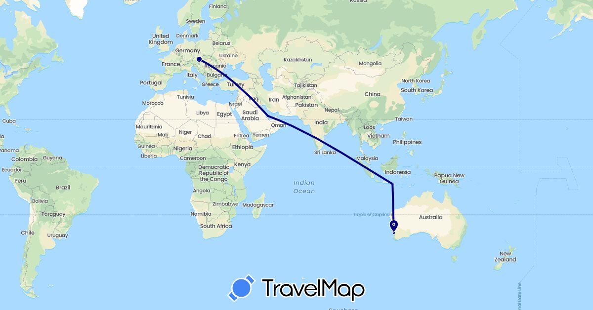 TravelMap itinerary: driving in Austria, Australia, Indonesia, Qatar (Asia, Europe, Oceania)